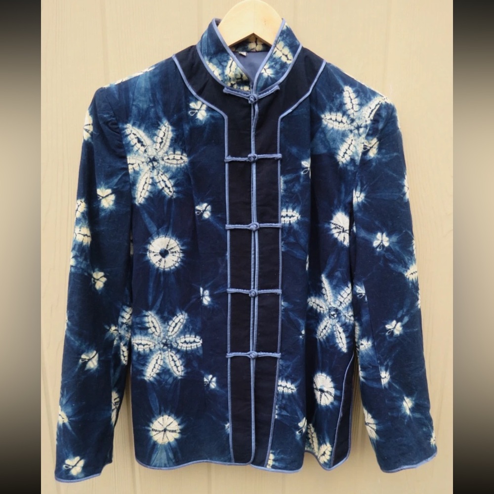 Vintage Indigo Tie Dye Asian Jacket Small